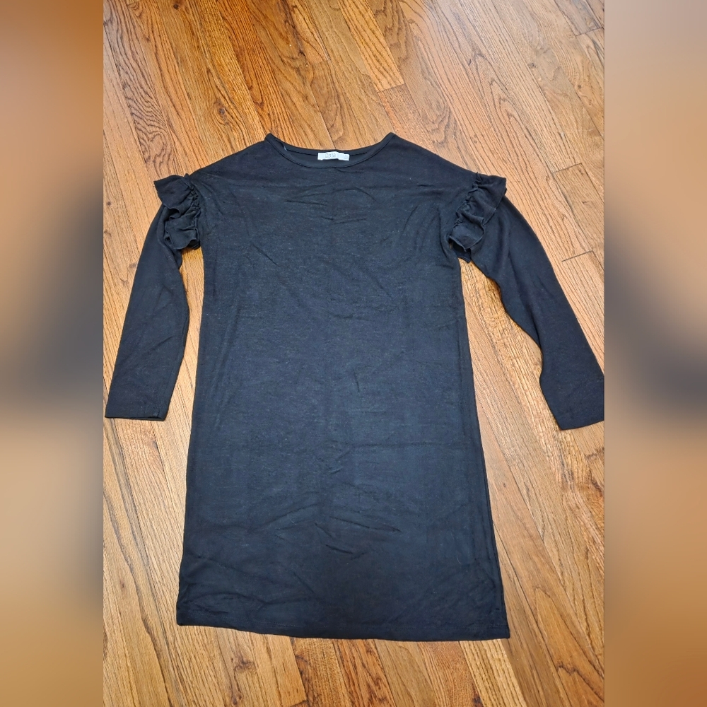 Dalia Black Ruffle Shoulder Sweater Dress Size Small - Picture 3 of 12